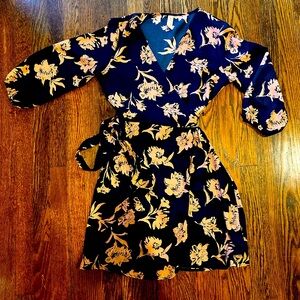 Navy and dusty rose wrap dress